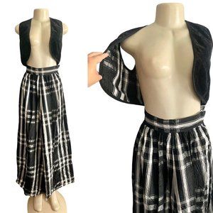 Vintage Vest & Skirt Set by Non Stop in Black plaid and Suede size XS S 1970s.